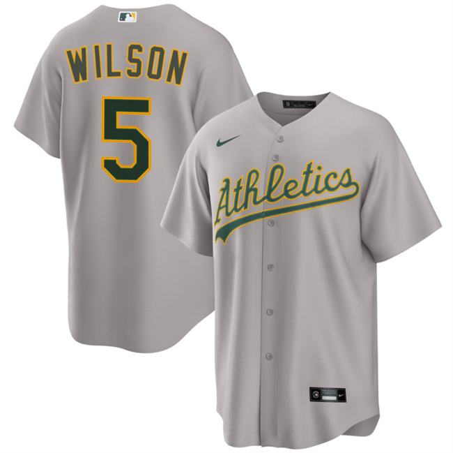 Men's Oakland Athletics #5 Jacob Wilson Grey 2024 Away Limited Stitched Jersey